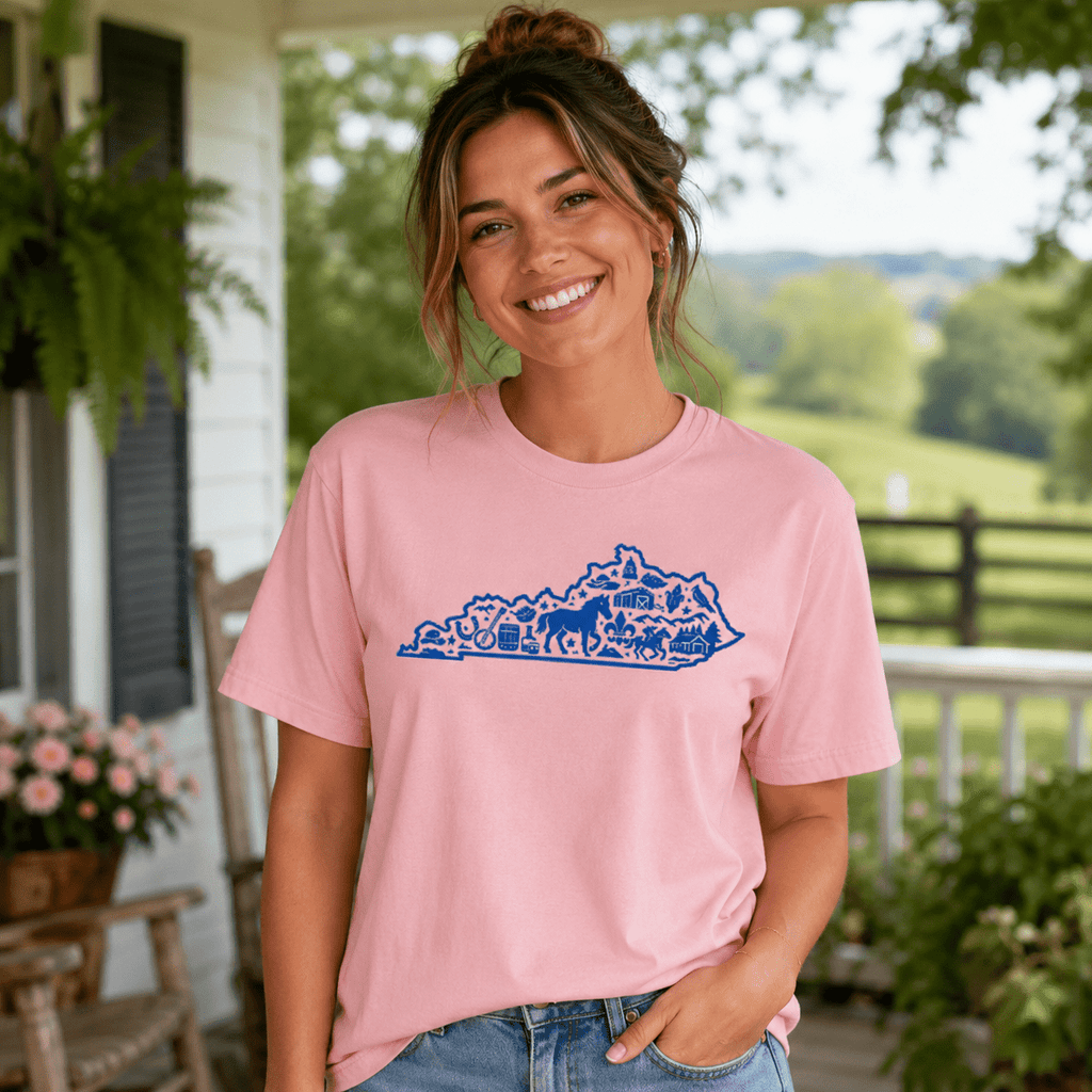 Kentucky Heritage State Outline T-Shirt | Blue Icon Design | Classic - Bluegrass Elite Apparel LLC