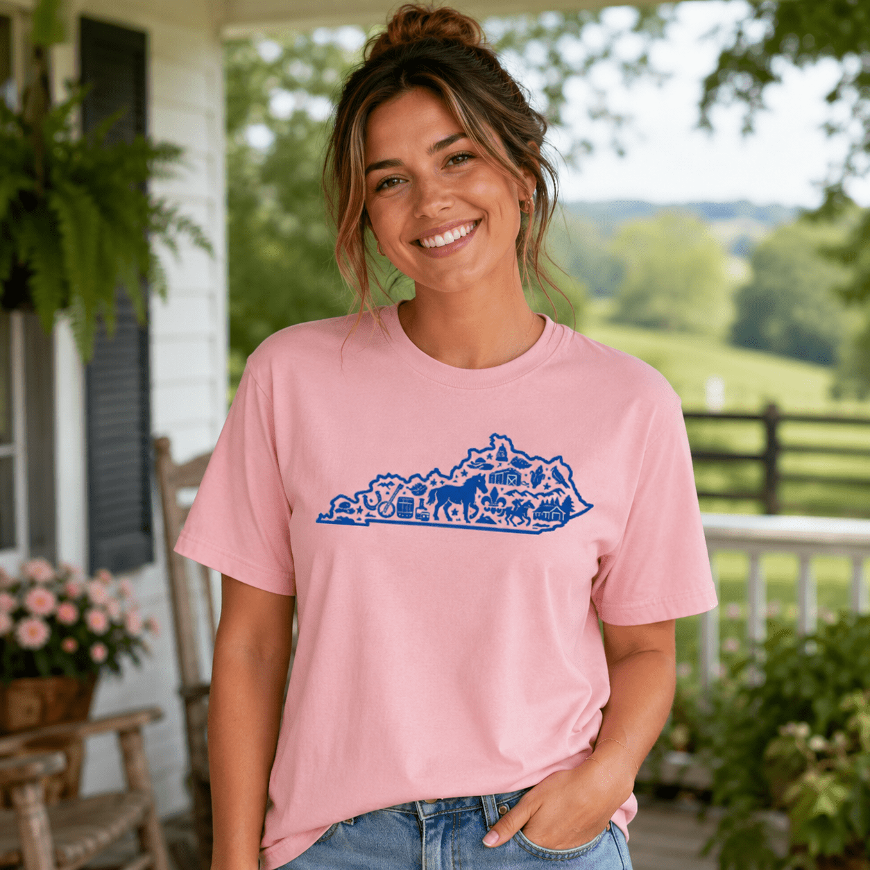 Kentucky Heritage State Outline T-Shirt | Blue Icon Design | Classic - Bluegrass Elite Apparel LLC