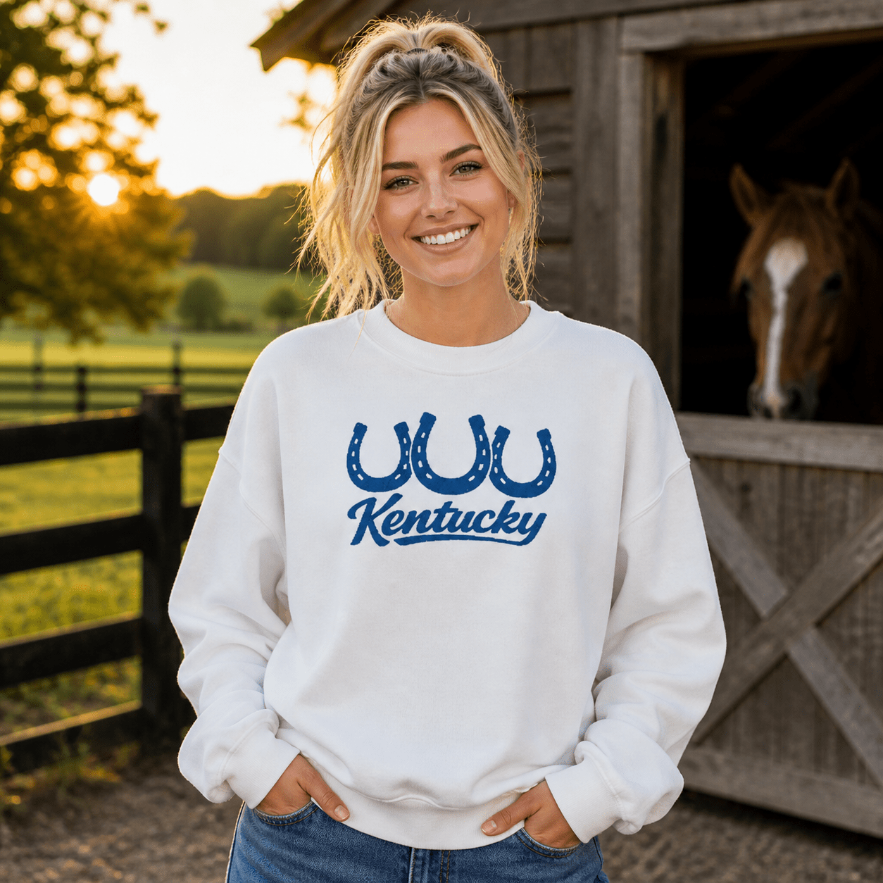 Kentucky Horseshoe Script Sweatshirt | Blue Minimal Heritage Design - Bluegrass Elite Apparel LLC