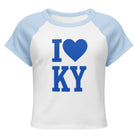 Kentucky Love Script Baby Tee | Blue Graphic Raglan Crop | Classic - Bluegrass Elite Apparel LLC