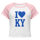 Kentucky Love Script Baby Tee | Blue Graphic Raglan Crop | Classic - Bluegrass Elite Apparel LLC