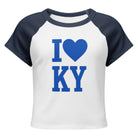 Kentucky Love Script Baby Tee | Blue Graphic Raglan Crop | Classic - Bluegrass Elite Apparel LLC