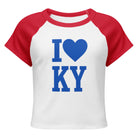 Kentucky Love Script Baby Tee | Blue Graphic Raglan Crop | Classic - Bluegrass Elite Apparel LLC