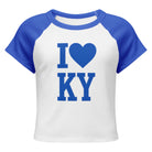 Kentucky Love Script Baby Tee | Blue Graphic Raglan Crop | Classic - Bluegrass Elite Apparel LLC