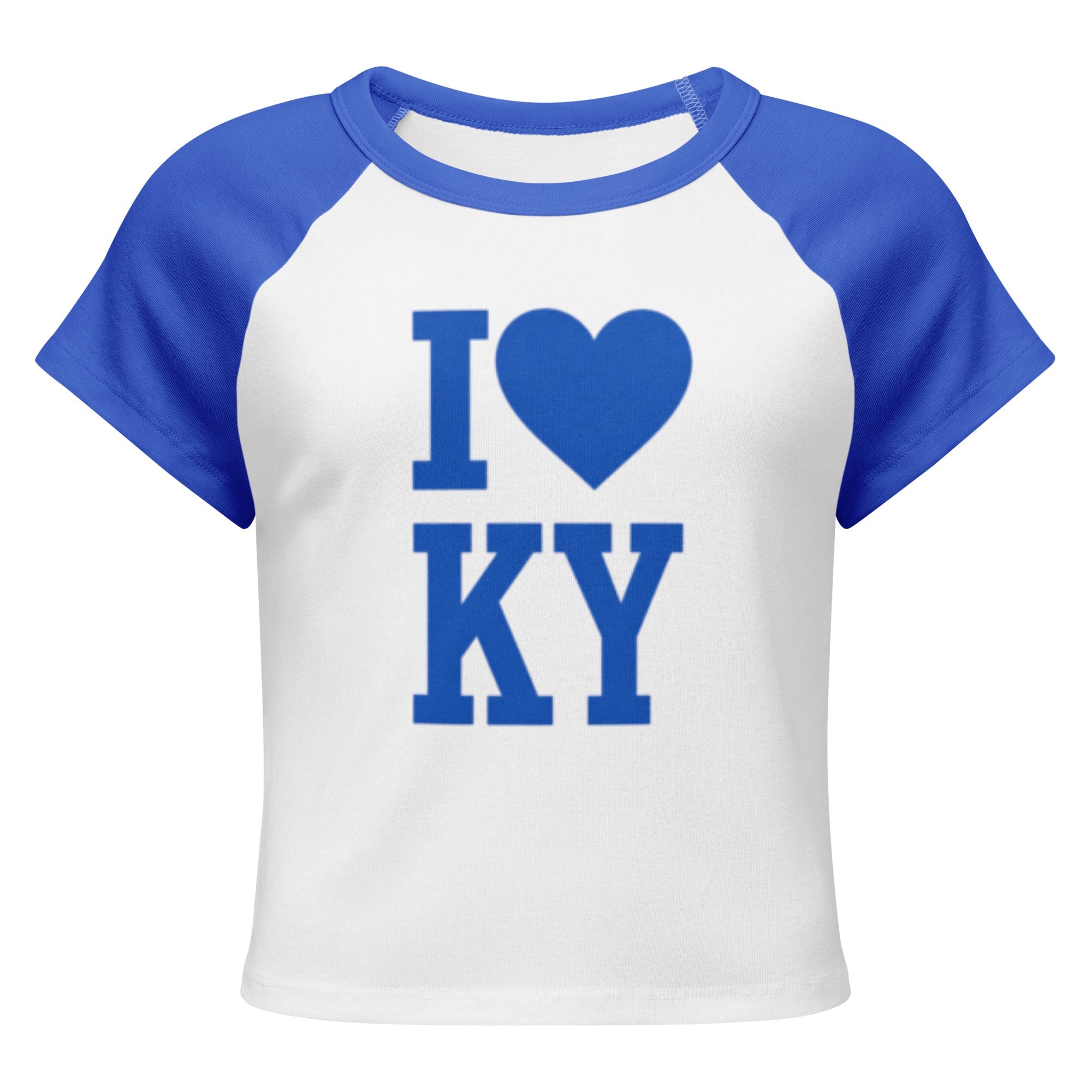 Kentucky Love Script Baby Tee | Blue Graphic Raglan Crop | Classic - Bluegrass Elite Apparel LLC
