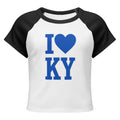 Kentucky Love Script Baby Tee | Blue Graphic Raglan Crop | Classic - Bluegrass Elite Apparel LLC