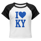 Kentucky Love Script Baby Tee | Blue Graphic Raglan Crop | Classic - Bluegrass Elite Apparel LLC