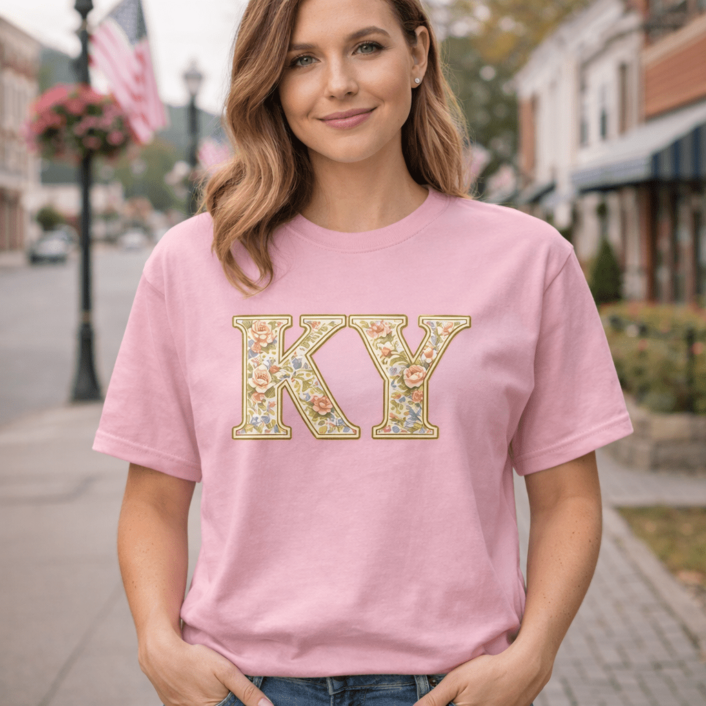 Kentucky Multicolor Floral Letter Tee | Botanical KY Design | Classic - Bluegrass Elite Apparel LLC
