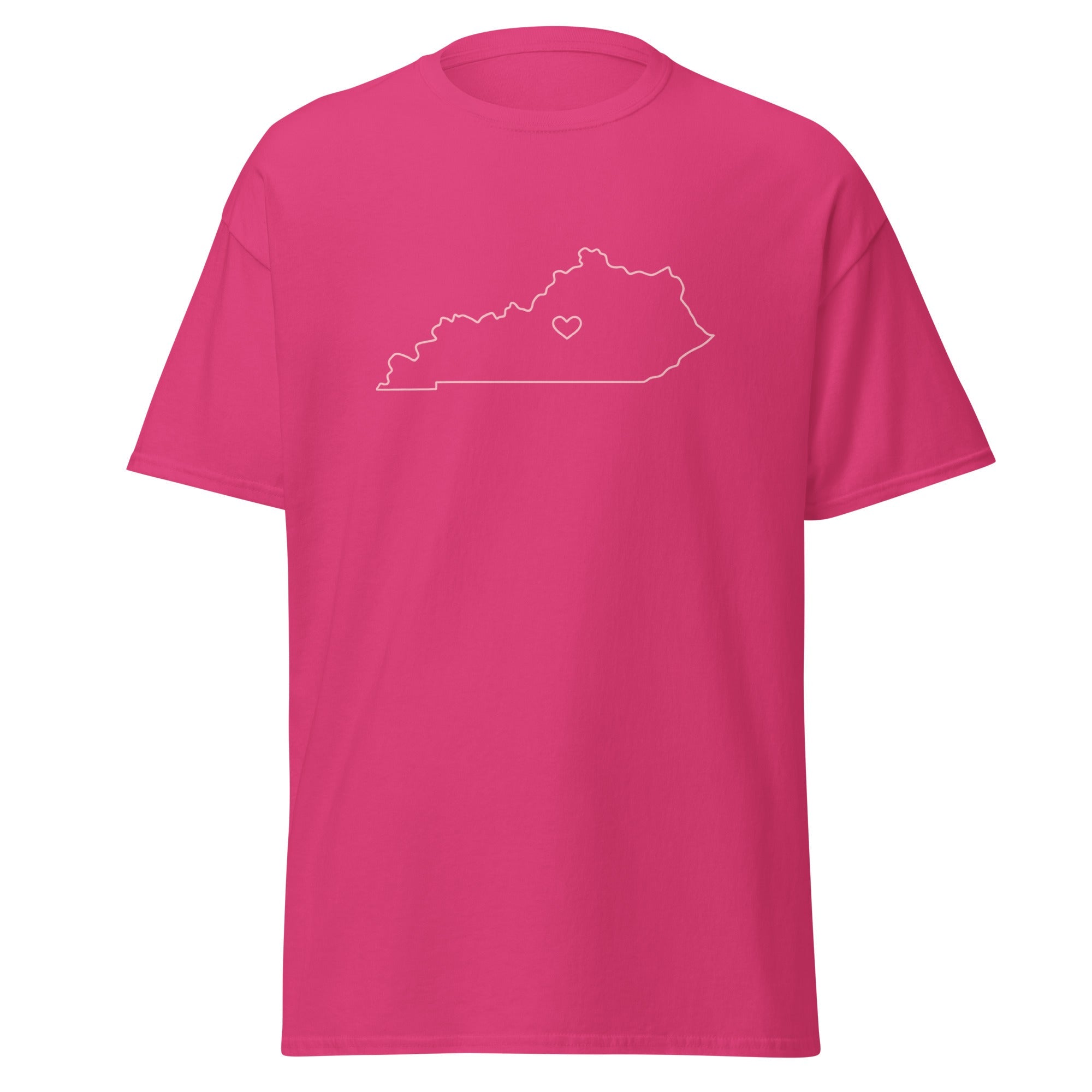 Kentucky Outline Heart T-Shirt | Minimal Pink Design | Basic - Bluegrass Elite Apparel LLC