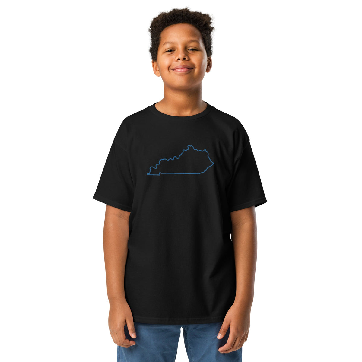 Kentucky Outline Youth Tee | Minimal Blue Line Art - Bluegrass Elite Apparel LLC