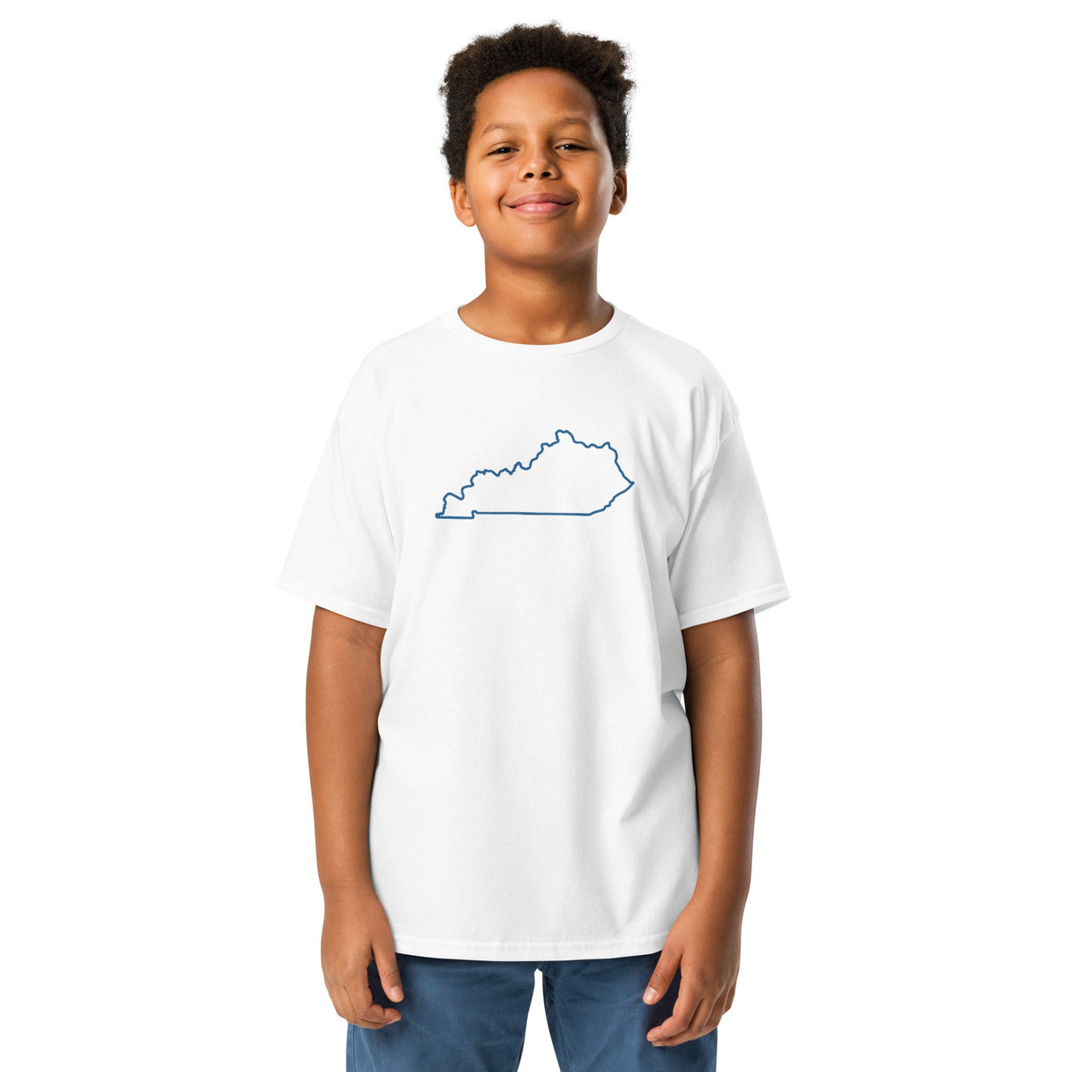Kentucky Outline Youth Tee | Minimal Blue Line Art - Bluegrass Elite Apparel LLC