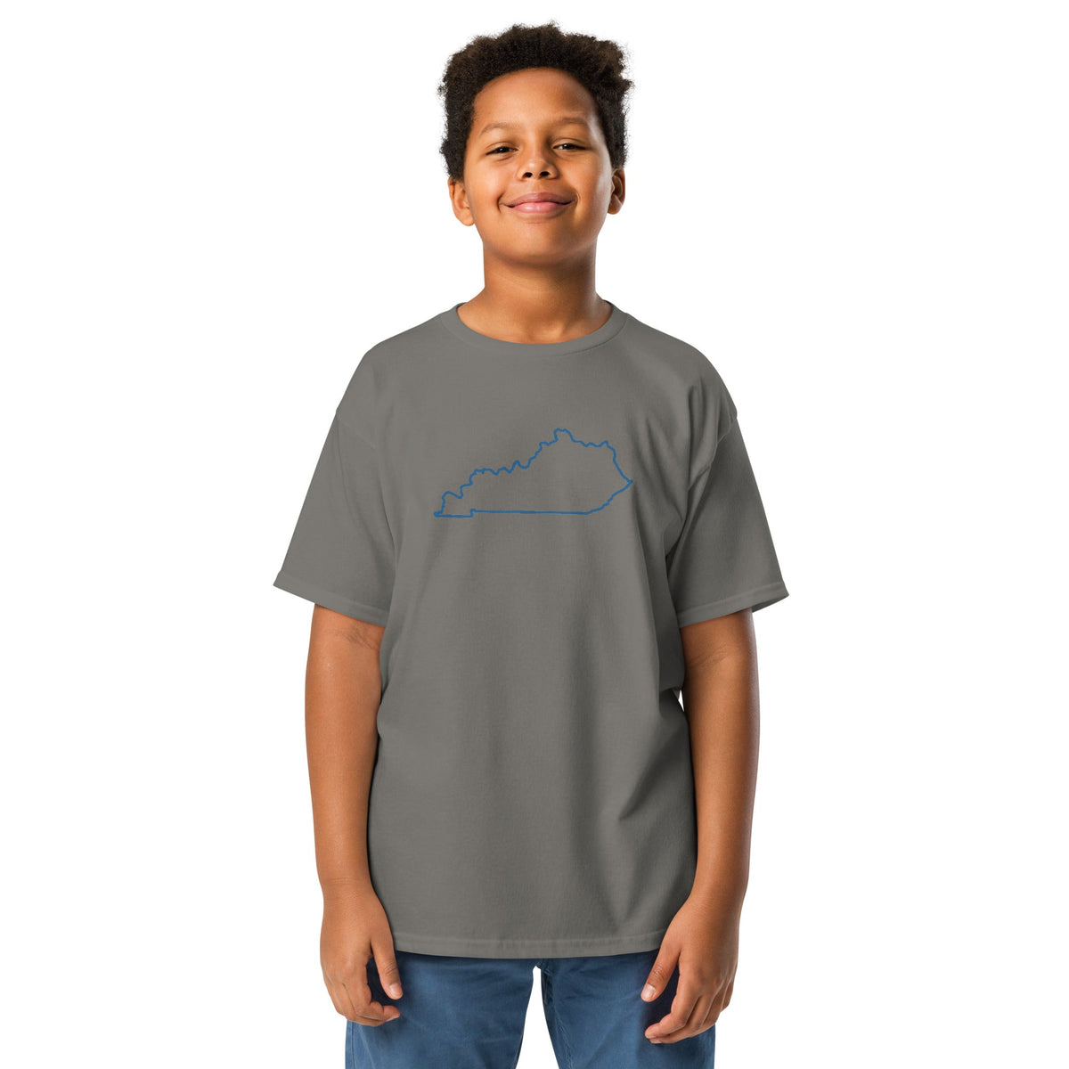 Kentucky Outline Youth Tee | Minimal Blue Line Art - Bluegrass Elite Apparel LLC