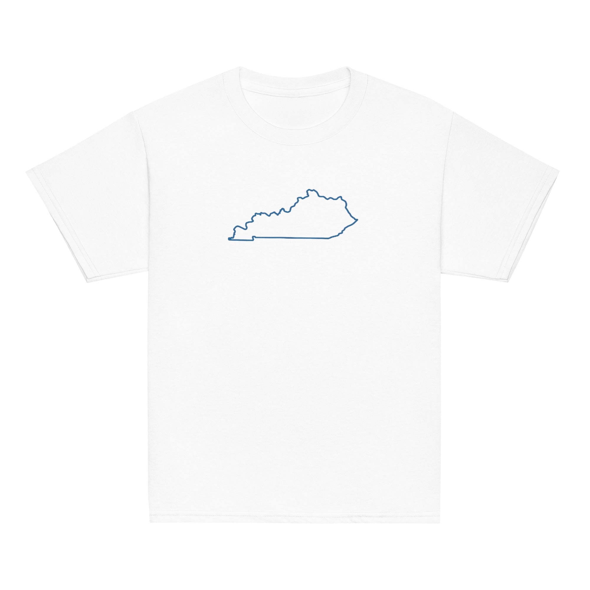 Kentucky Outline Youth Tee | Minimal Blue Line Art - Bluegrass Elite Apparel LLC
