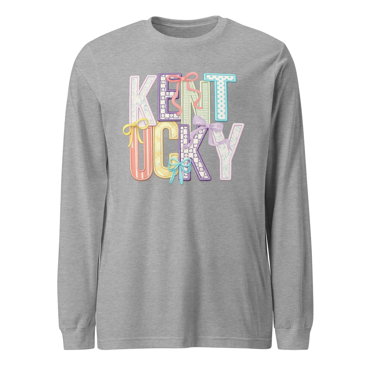 Kentucky Pastel Bow Script Long Sleeve Shirt | Patchwork Coquette Design - Bluegrass Elite Apparel LLC