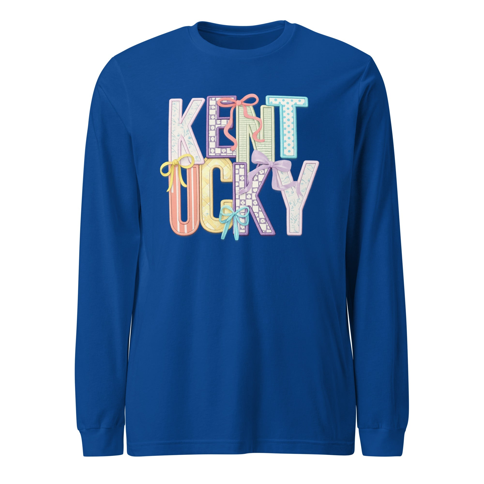 Kentucky Pastel Bow Script Long Sleeve Shirt | Patchwork Coquette Design - Bluegrass Elite Apparel LLC
