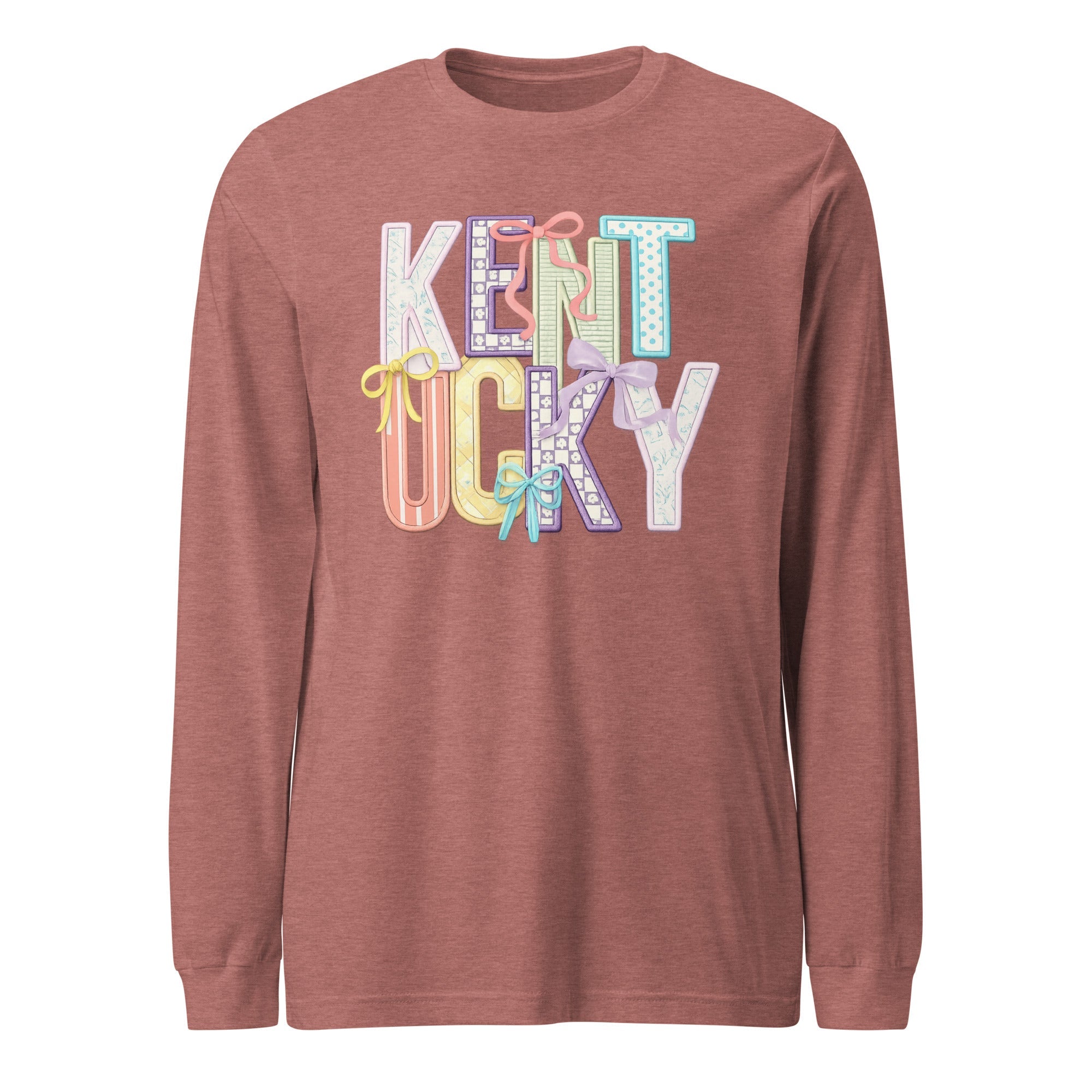 Kentucky Pastel Bow Script Long Sleeve Shirt | Patchwork Coquette Design - Bluegrass Elite Apparel LLC