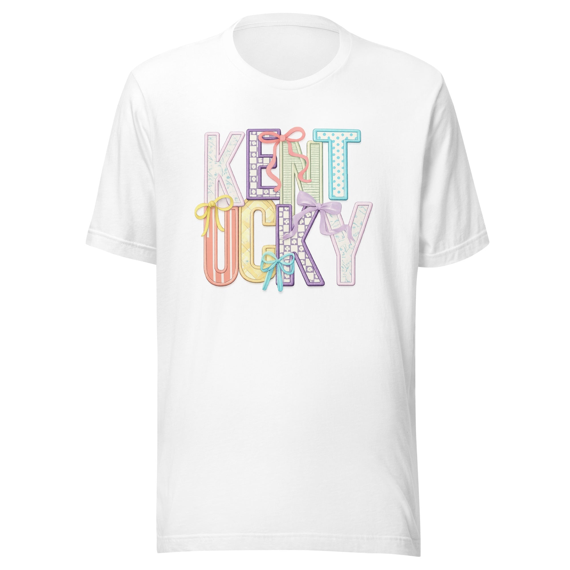 Kentucky Pastel Bow Script Tee | Patchwork Coquette Design | Classic - Bluegrass Elite Apparel LLC