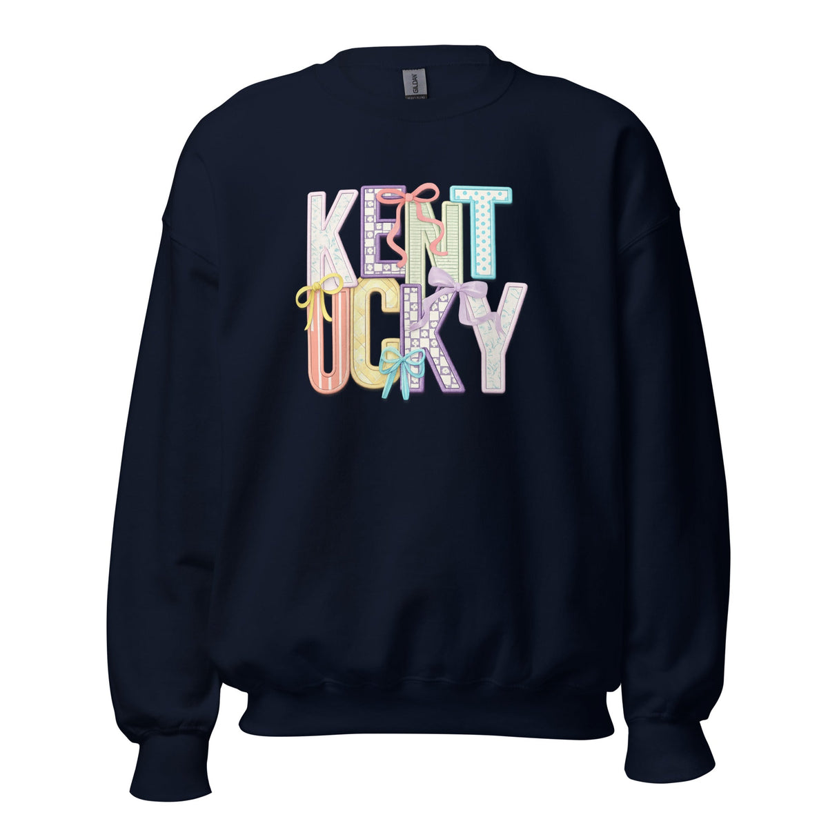 Kentucky Pastel Bow Sweatshirt | Patchwork Coquette Graphic Design - Bluegrass Elite Apparel LLC