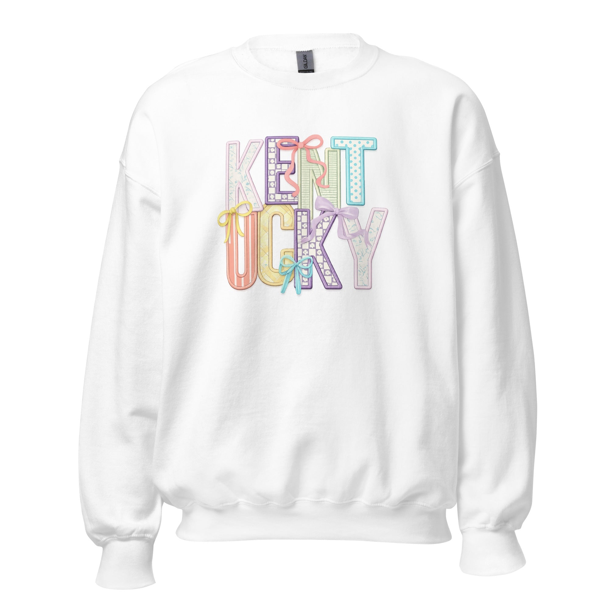 Kentucky Pastel Bow Sweatshirt | Patchwork Coquette Graphic Design - Bluegrass Elite Apparel LLC