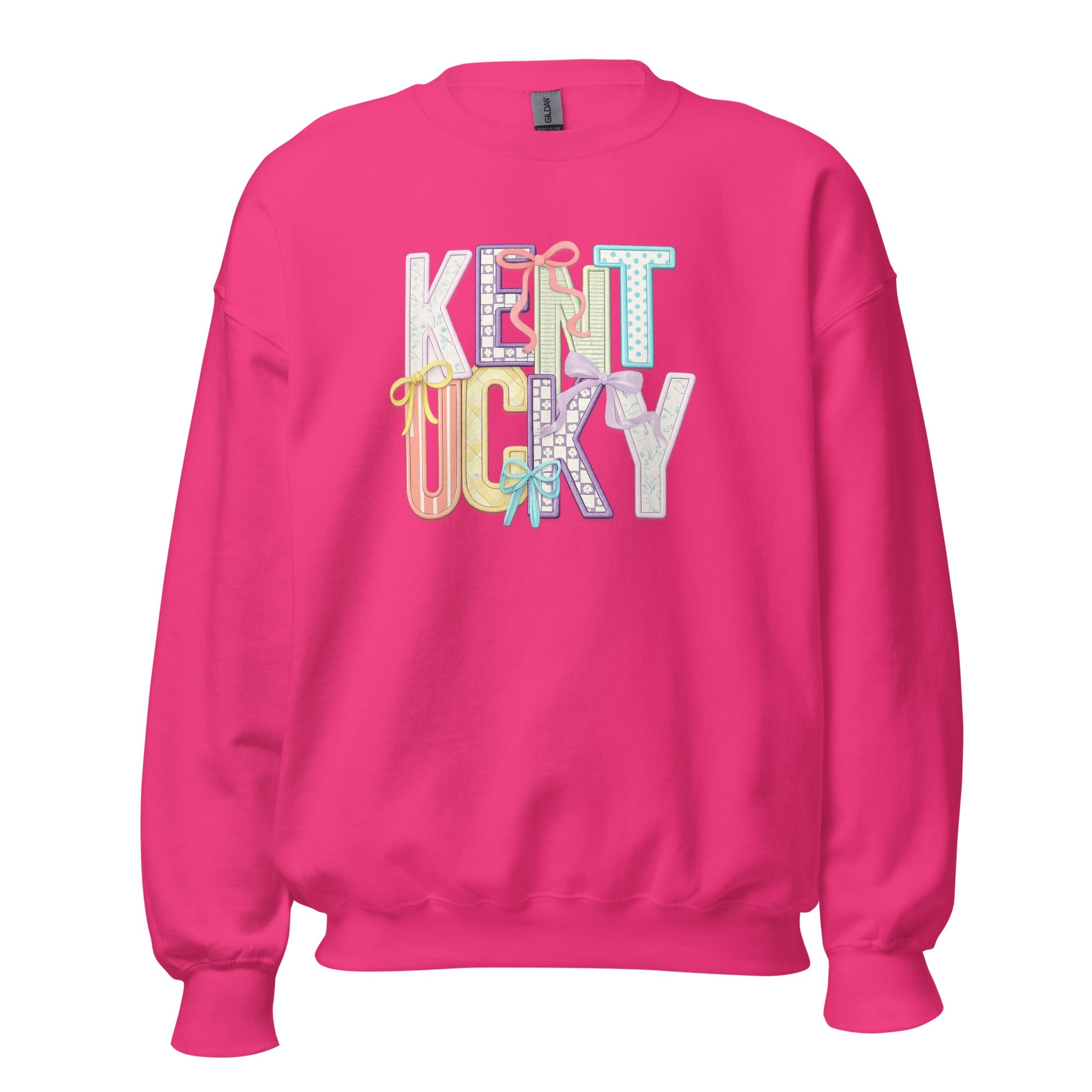 Kentucky Pastel Bow Sweatshirt | Patchwork Coquette Graphic Design - Bluegrass Elite Apparel LLC