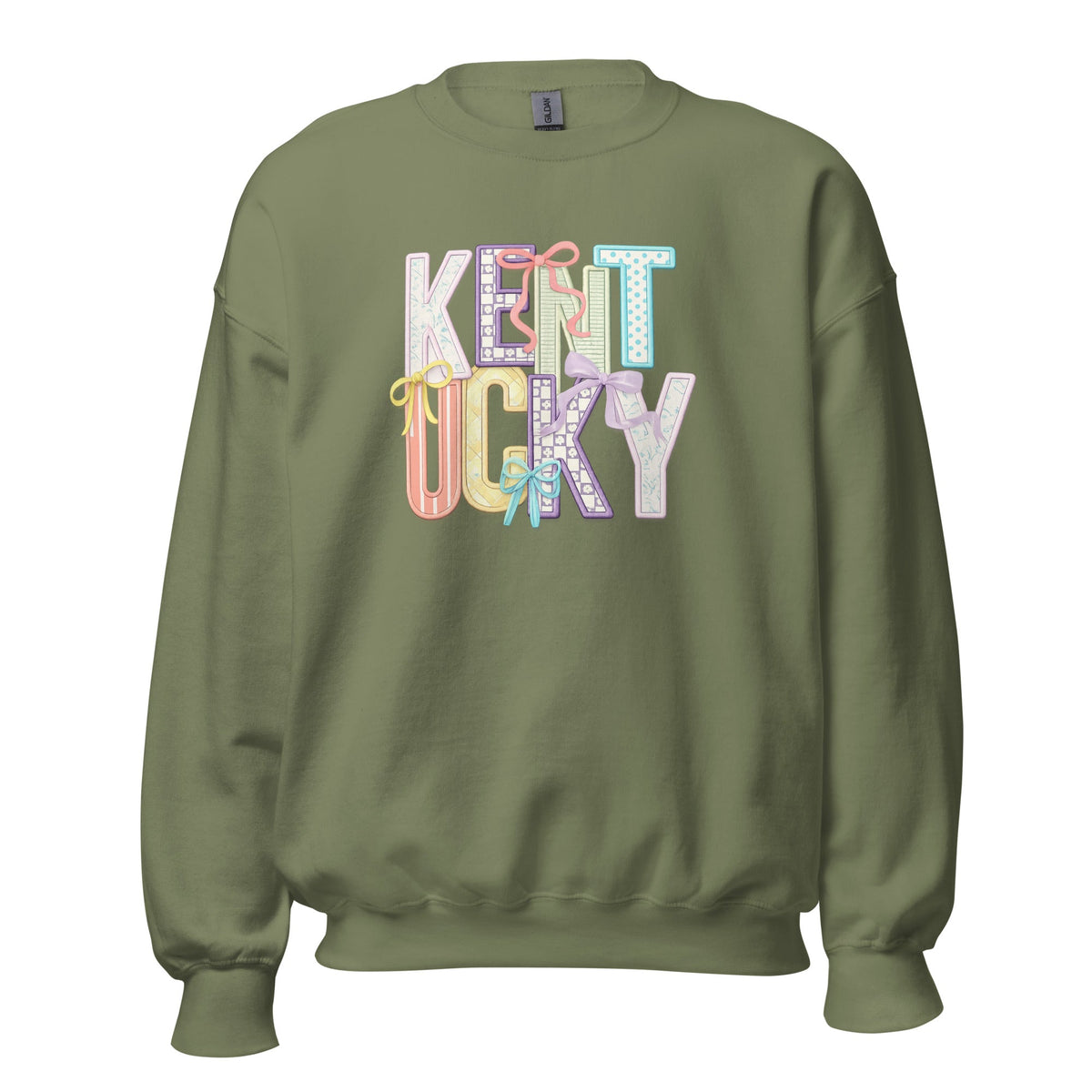 Kentucky Pastel Bow Sweatshirt | Patchwork Coquette Graphic Design - Bluegrass Elite Apparel LLC