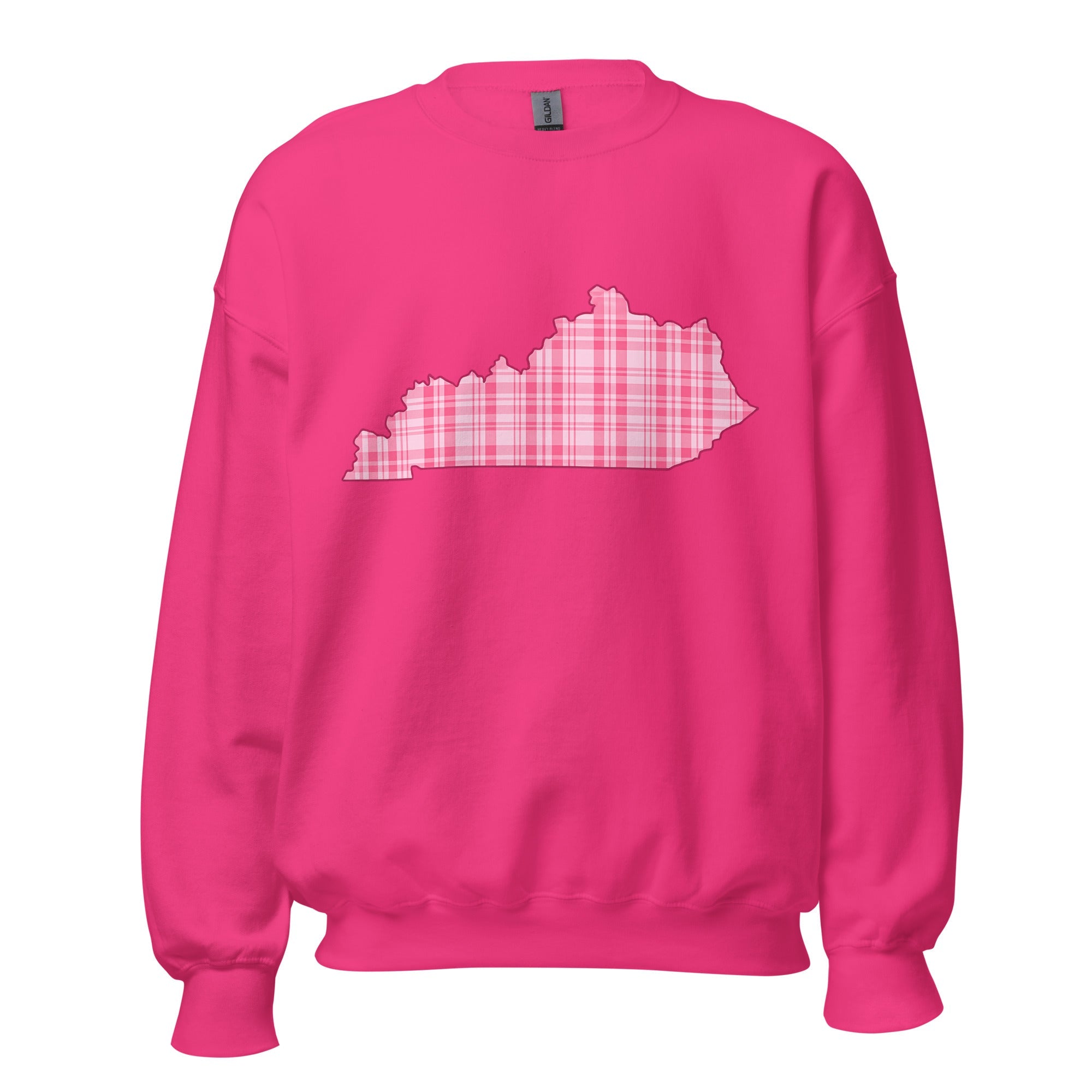Kentucky Pink Plaid Sweatshirt | State Outline Graphic | Classic Fleece - Bluegrass Elite Apparel LLC