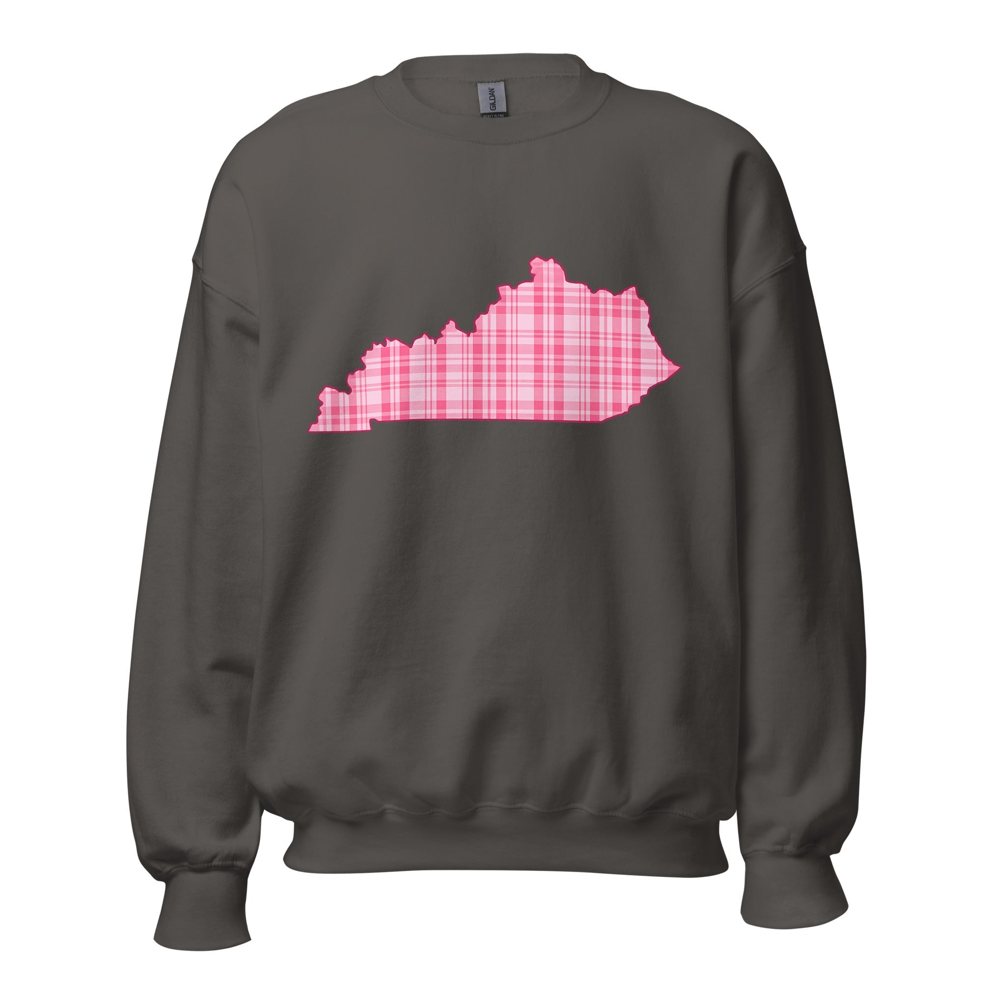 Kentucky Pink Plaid Sweatshirt | State Outline Graphic | Classic Fleece - Bluegrass Elite Apparel LLC