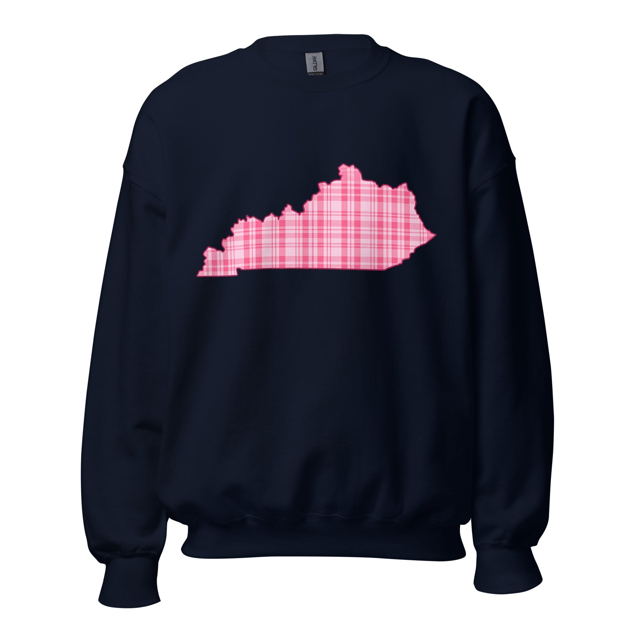 Kentucky Pink Plaid Sweatshirt | State Outline Graphic | Classic Fleece - Bluegrass Elite Apparel LLC