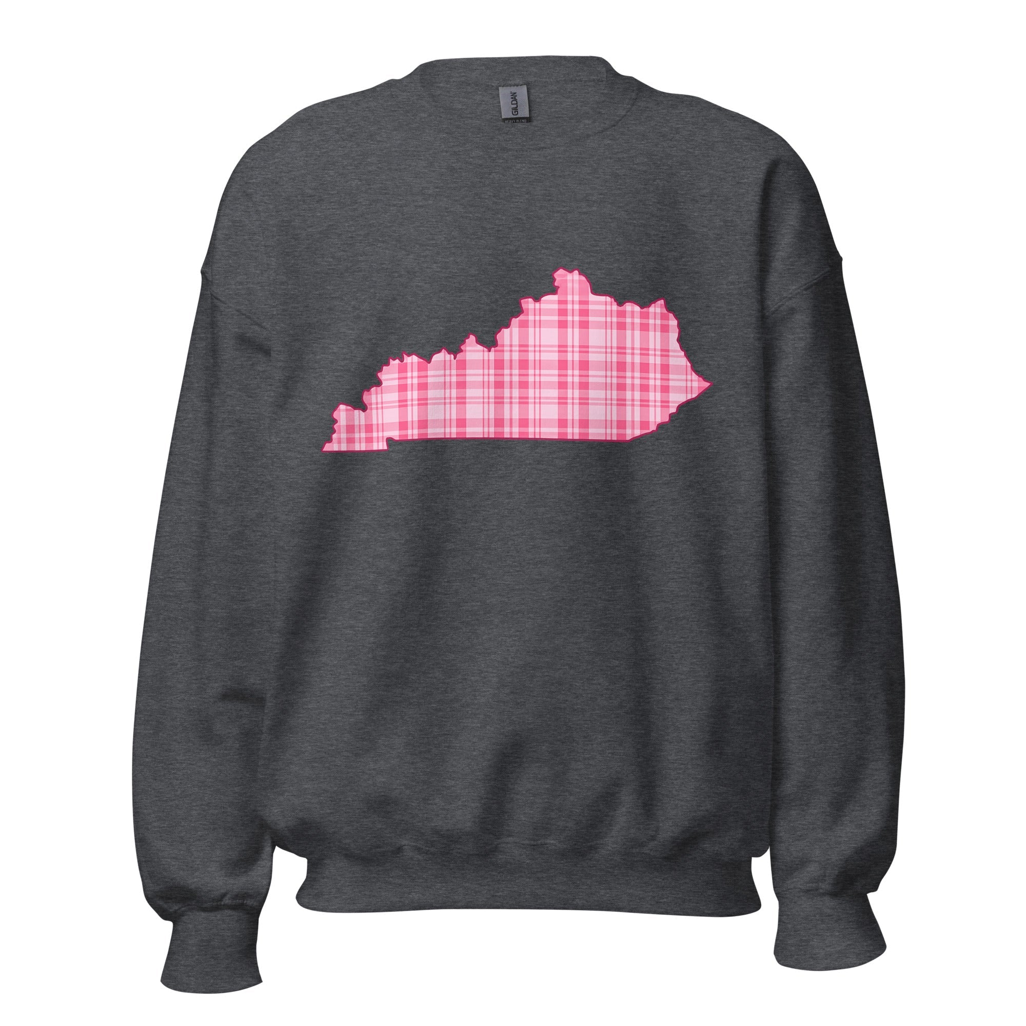 Kentucky Pink Plaid Sweatshirt | State Outline Graphic | Classic Fleece - Bluegrass Elite Apparel LLC