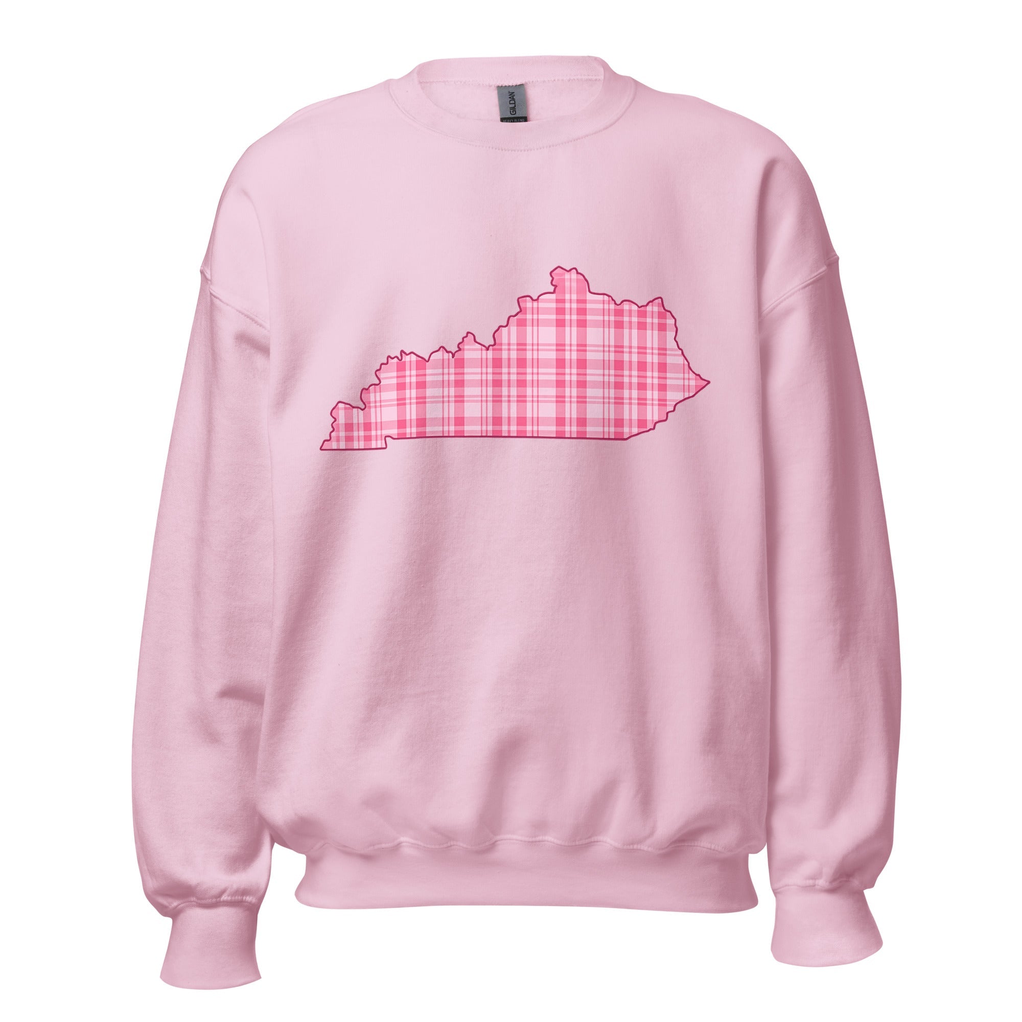 Kentucky Pink Plaid Sweatshirt | State Outline Graphic | Classic Fleece - Bluegrass Elite Apparel LLC