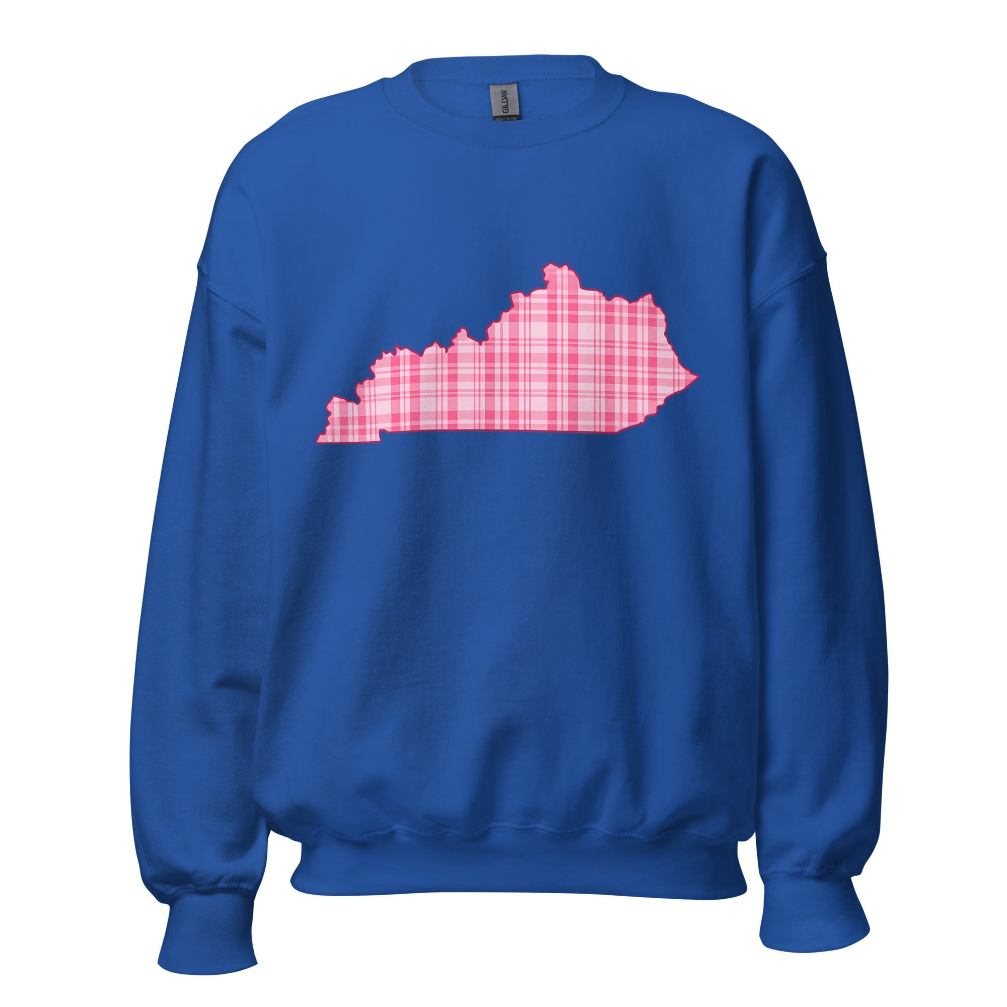 Kentucky Pink Plaid Sweatshirt | State Outline Graphic | Classic Fleece - Bluegrass Elite Apparel LLC