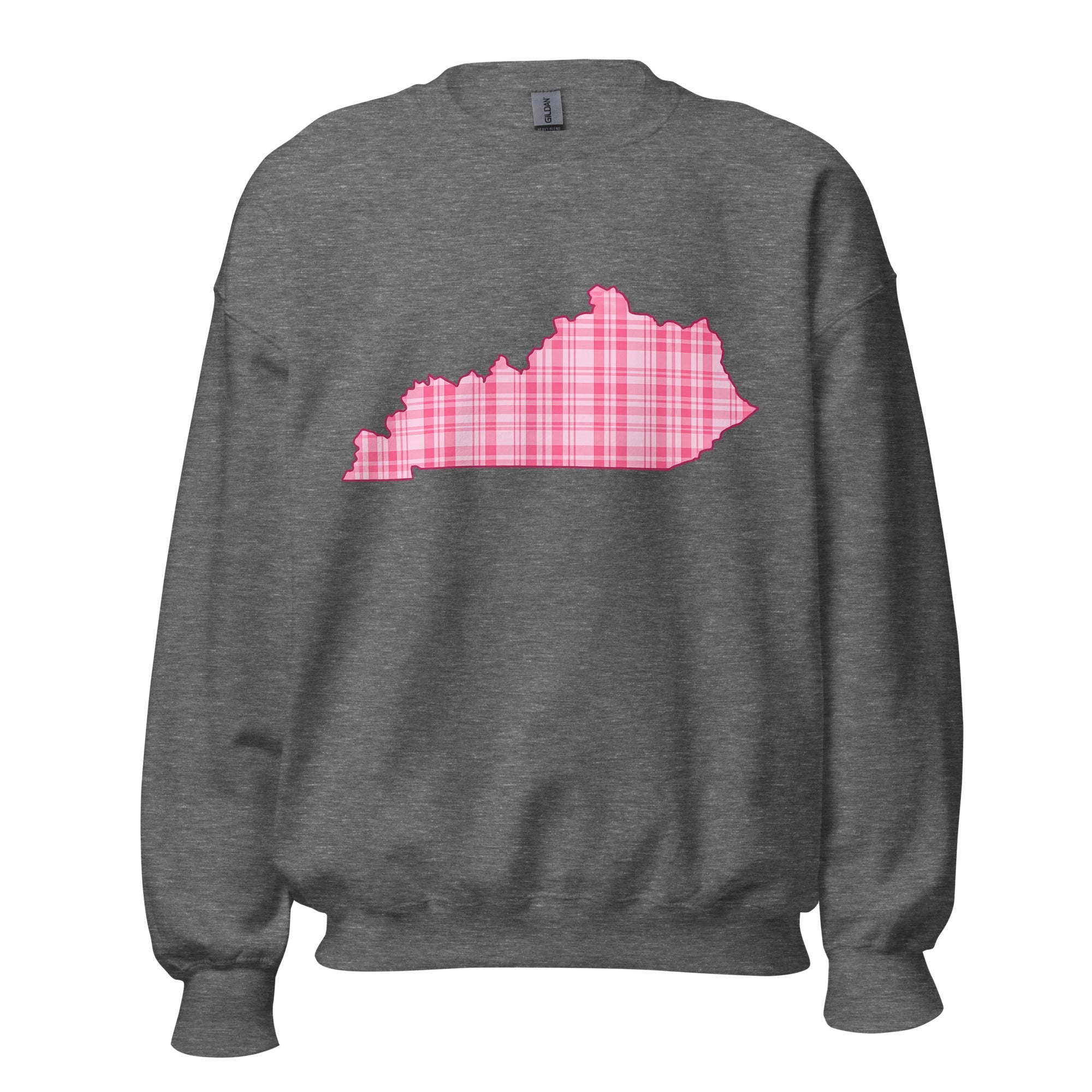 Kentucky Pink Plaid Sweatshirt | State Outline Graphic | Classic Fleece - Bluegrass Elite Apparel LLC