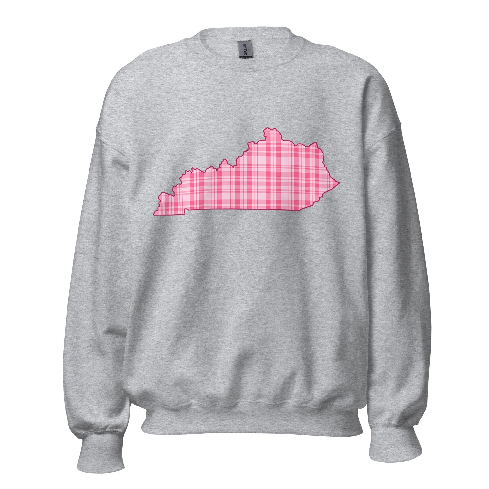 Kentucky Pink Plaid Sweatshirt | State Outline Graphic | Classic Fleece - Bluegrass Elite Apparel LLC