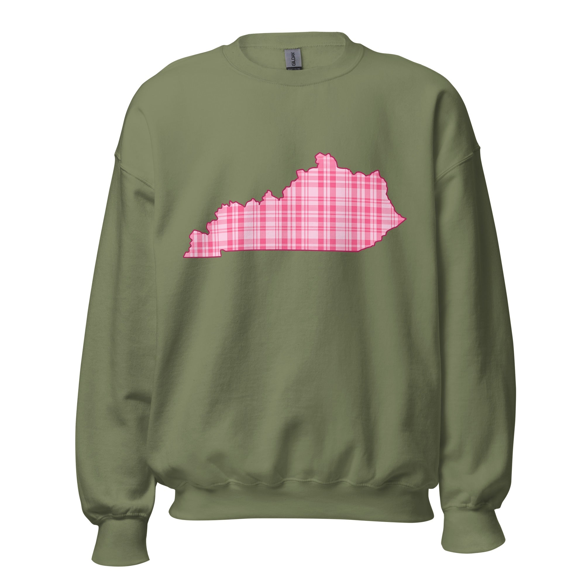 Kentucky Pink Plaid Sweatshirt | State Outline Graphic | Classic Fleece - Bluegrass Elite Apparel LLC