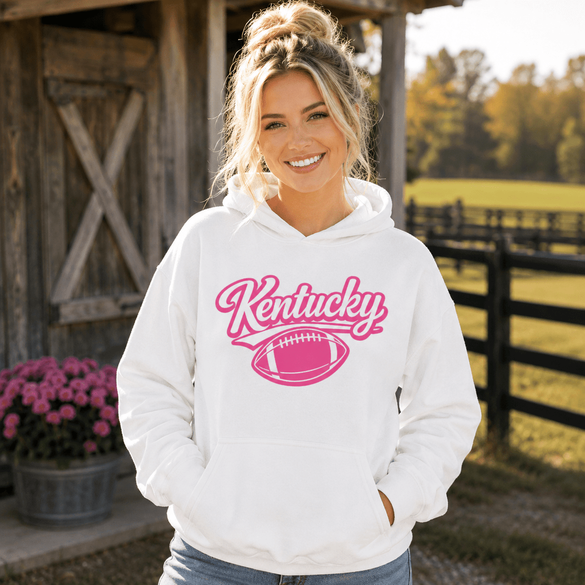 Kentucky Pink Script Ball Hoodie | Minimal Sports Design | Classic Fleece Pullover - Bluegrass Elite Apparel LLC