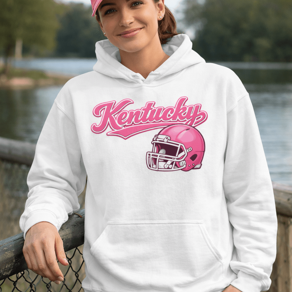 Kentucky Pink Script Helmet Hoodie | Minimal Sports Design | Classic Fleece Pullover - Bluegrass Elite Apparel LLC