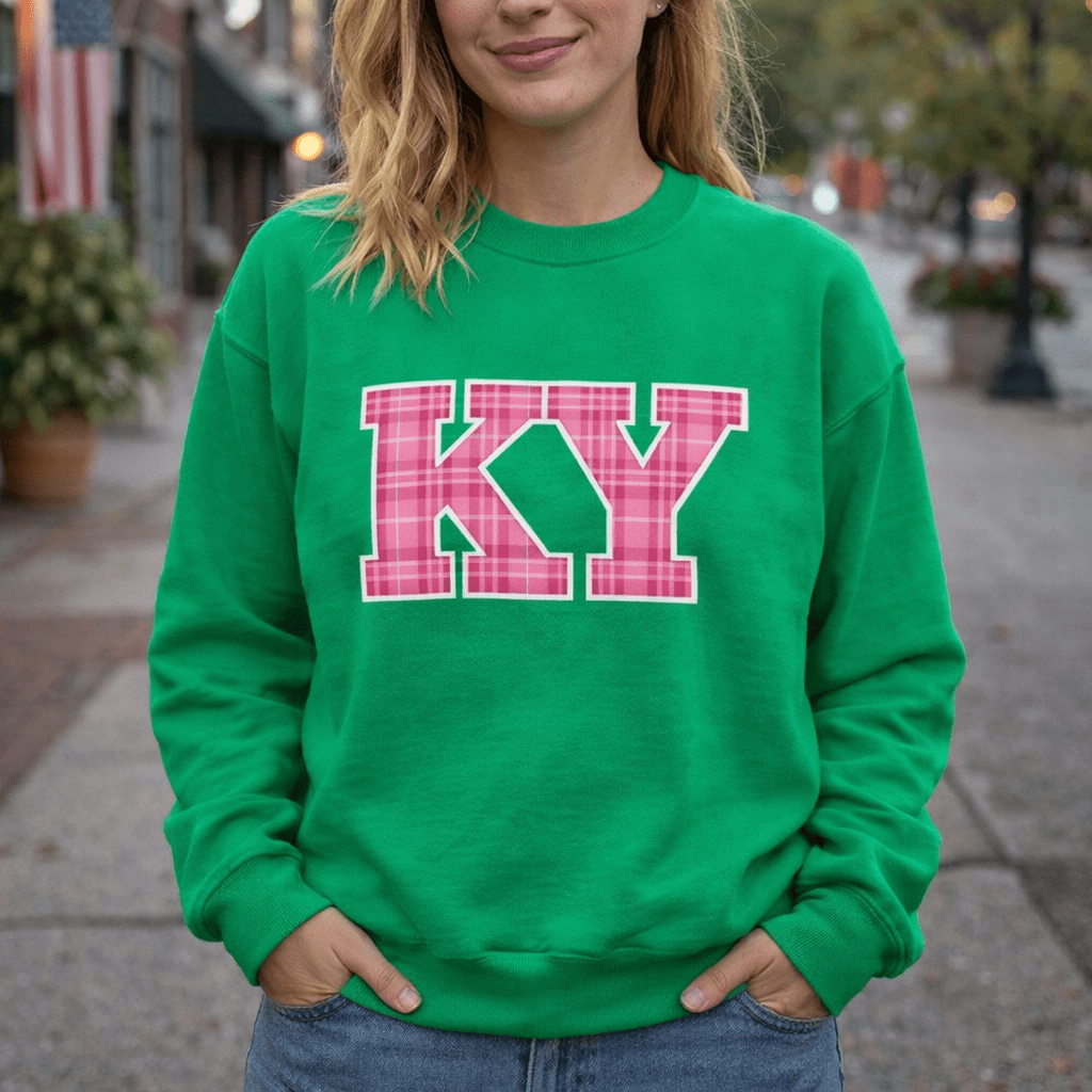 Kentucky Plaid Sweatshirt | Pink Tartan KY Design | Unisex Cozy Fit - Bluegrass Elite Apparel LLC