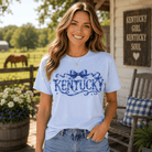 Kentucky Ribbon Script Tee | Vintage Bow Lettering | Classic - Bluegrass Elite Apparel LLC