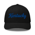 Kentucky Script Blue Puff Trucker Hat | 3D Raised Embroidery - Bluegrass Elite Apparel LLC