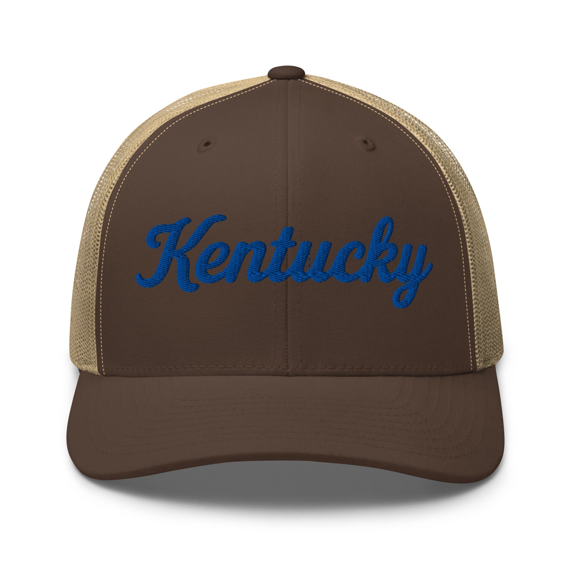 Kentucky Script Blue Puff Trucker Hat | 3D Raised Embroidery - Bluegrass Elite Apparel LLC