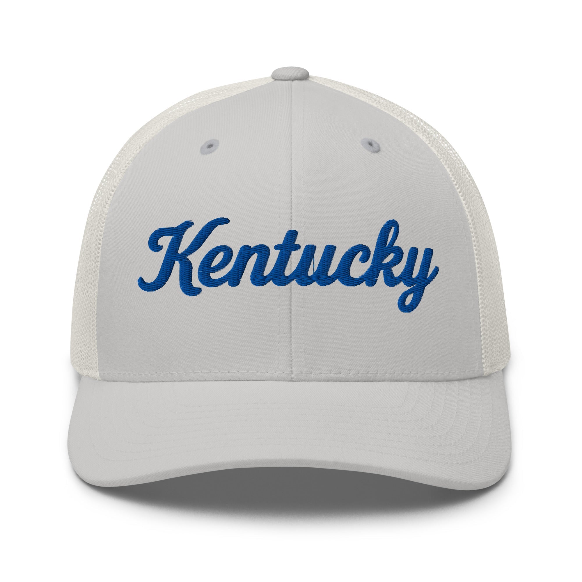 Kentucky Script Blue Puff Trucker Hat | 3D Raised Embroidery - Bluegrass Elite Apparel LLC