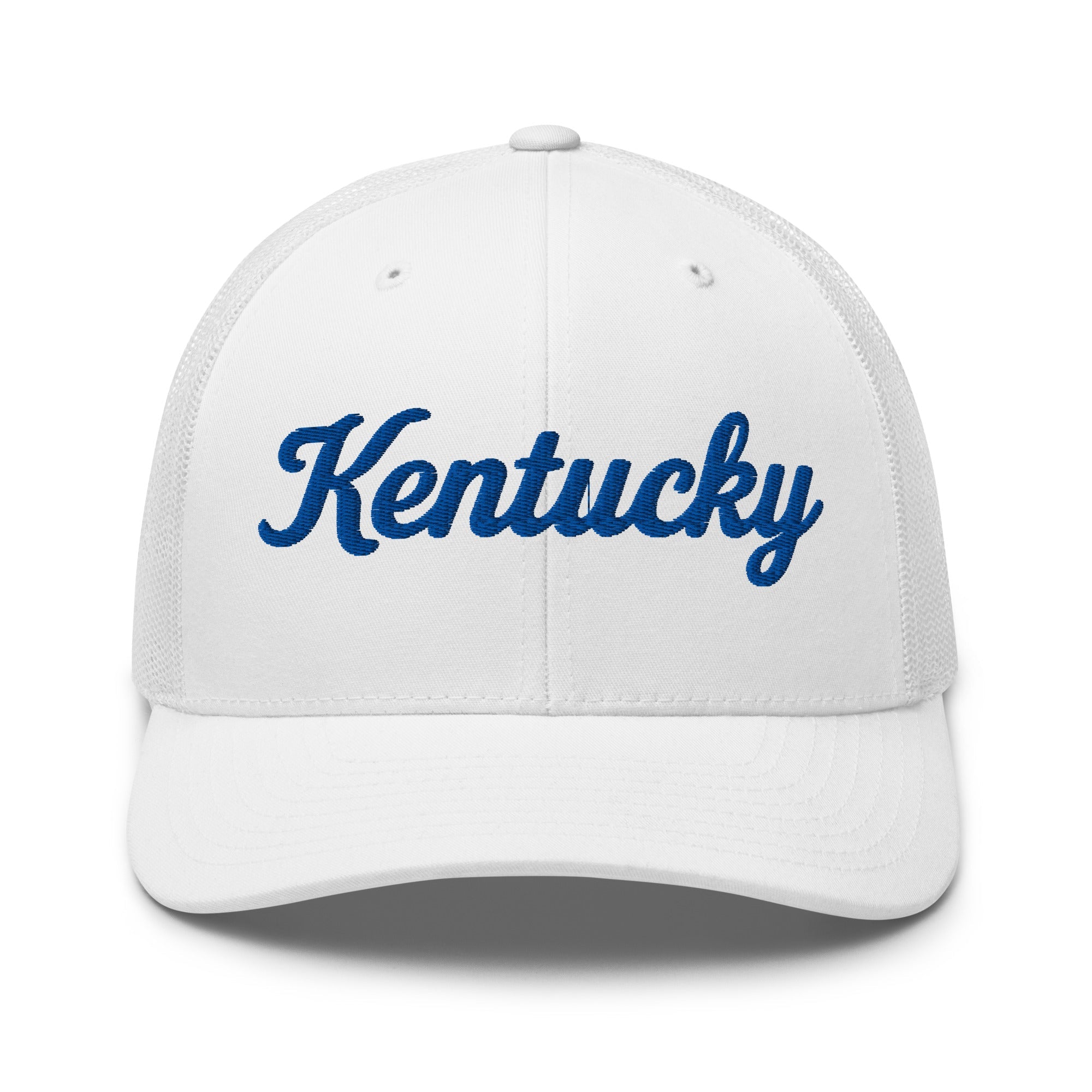 Kentucky Script Blue Puff Trucker Hat | 3D Raised Embroidery - Bluegrass Elite Apparel LLC