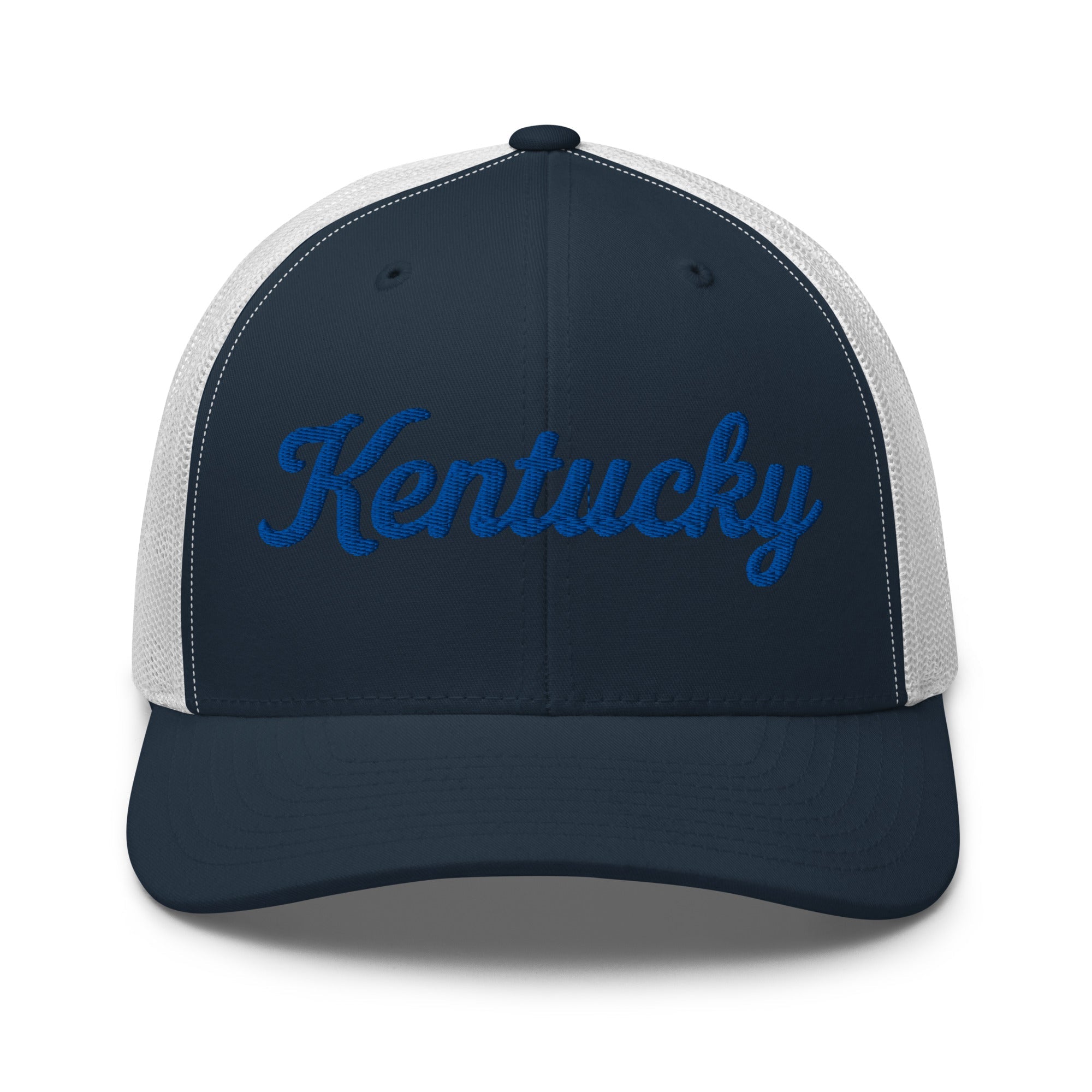 Kentucky Script Blue Puff Trucker Hat | 3D Raised Embroidery - Bluegrass Elite Apparel LLC