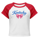 Kentucky Script Bow Raglan Baby Tee | Vintage Blue Graphic - Bluegrass Elite Apparel LLC