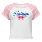 Kentucky Script Bow Raglan Baby Tee | Vintage Blue Graphic - Bluegrass Elite Apparel LLC