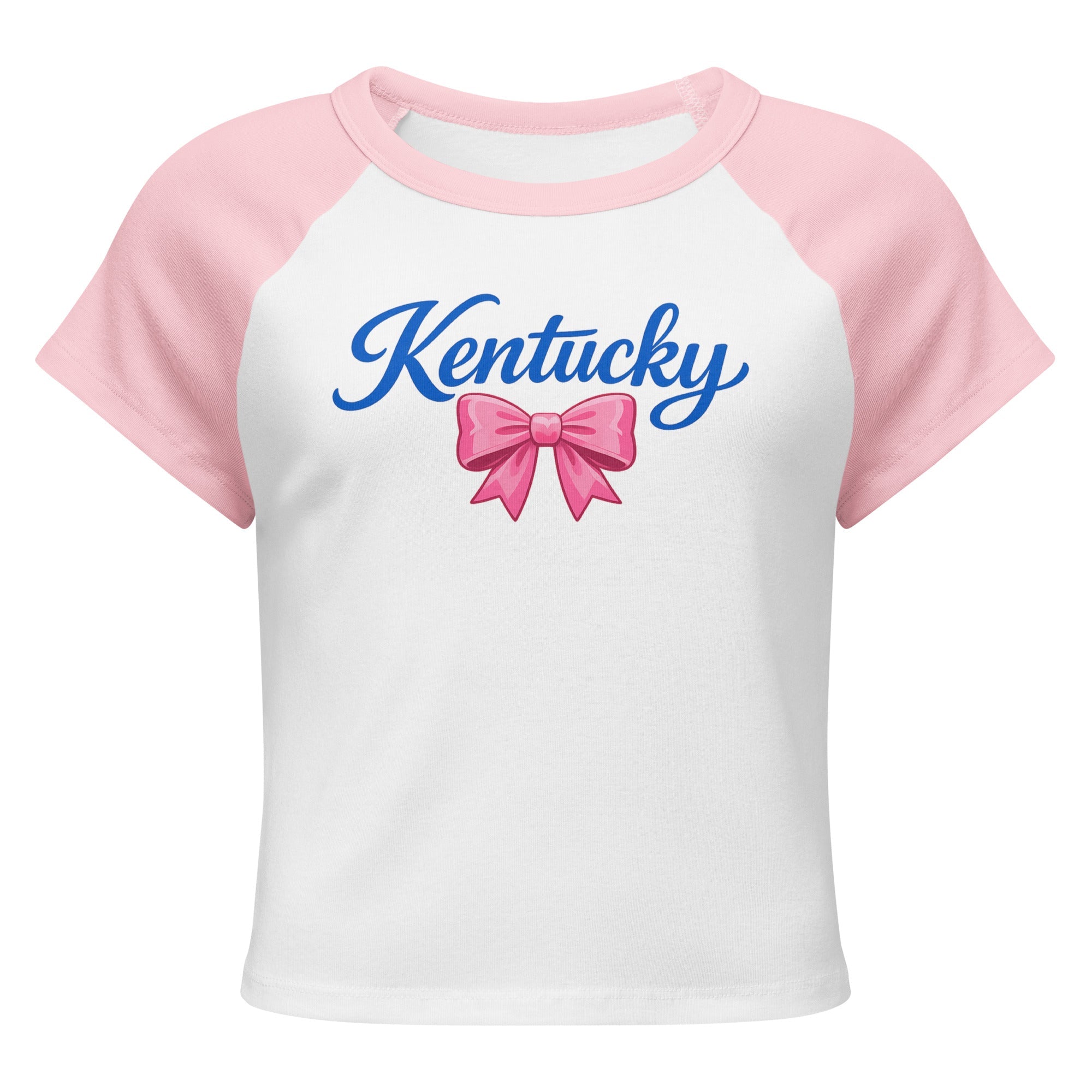 Kentucky Script Bow Raglan Baby Tee | Vintage Blue Graphic - Bluegrass Elite Apparel LLC