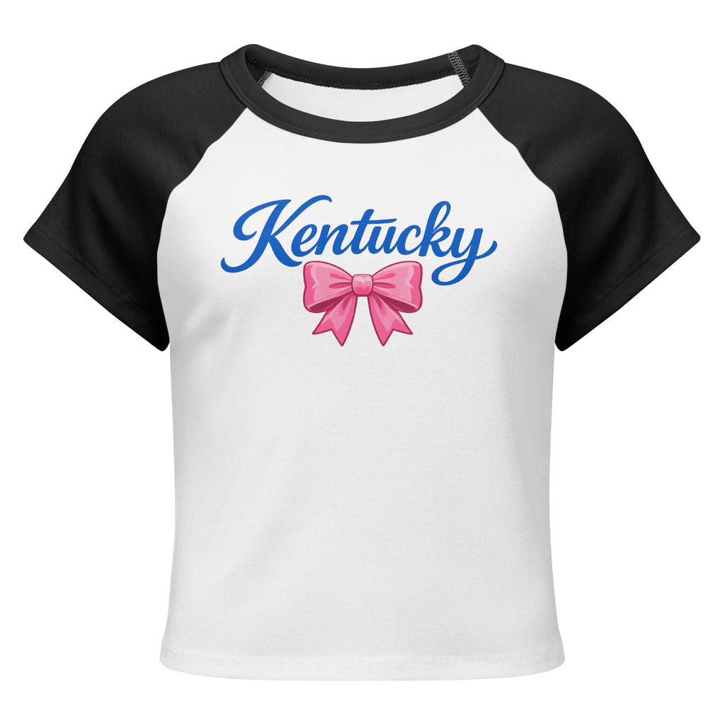 Kentucky Script Bow Raglan Baby Tee | Vintage Blue Graphic - Bluegrass Elite Apparel LLC