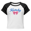 Kentucky Script Bow Raglan Baby Tee | Vintage Blue Graphic - Bluegrass Elite Apparel LLC