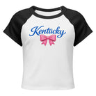 Kentucky Script Bow Raglan Baby Tee | Vintage Blue Graphic - Bluegrass Elite Apparel LLC
