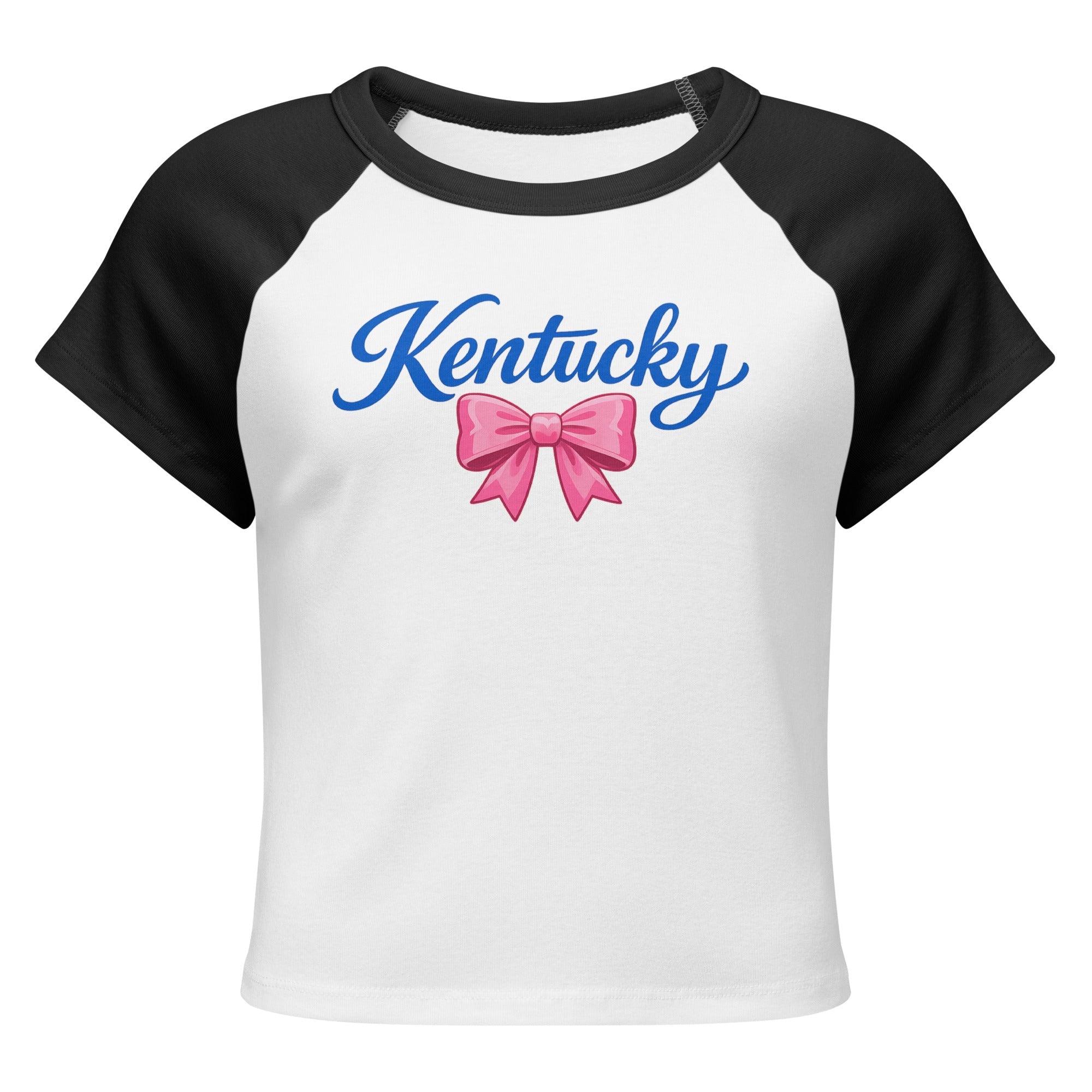 Kentucky Script Bow Raglan Baby Tee | Vintage Blue Graphic - Bluegrass Elite Apparel LLC